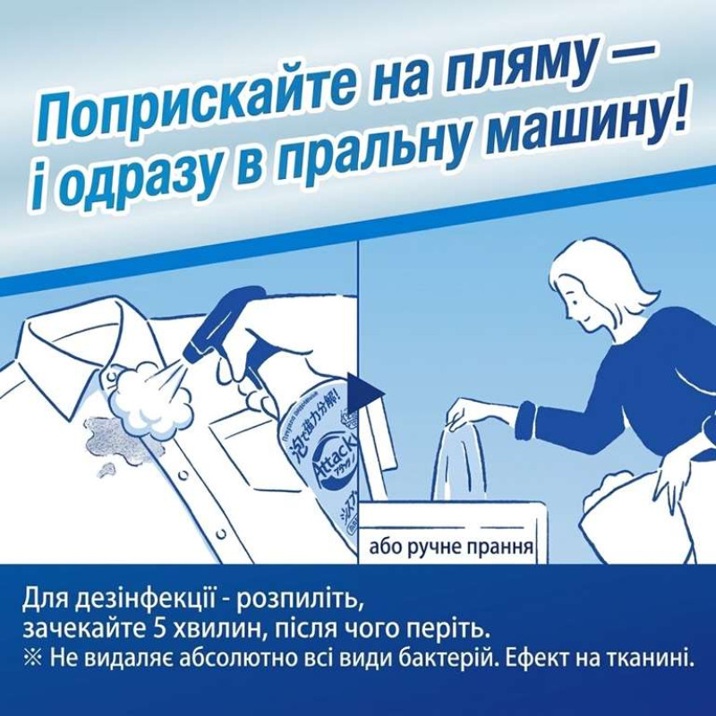 Kao Attack Antibacterial Plus піна-спрей для видалення плям перед пранням, 300 мл