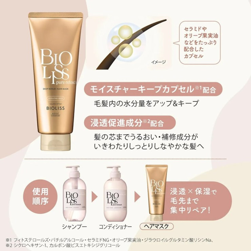KOSE SS Bioliss японская увлажняющая маска для поврежденных волос, 200 г