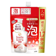 LION Hadakara Foam увлажняющее пенное мыло для тела с цветочным ароматом, сменный блок 750 мл для дозаторов-пенообразователей