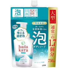 LION Hadakara Foam увлажняющее пенное мыло для тела с кремово-мыльным ароматом, сменный блок 750 мл для дозаторов-пенообразователей