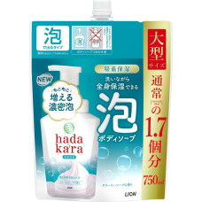 LION Hadakara Foam увлажняющее пенное мыло для тела с кремово-мыльным ароматом, сменный блок 750 мл для дозаторов-пенообразователей