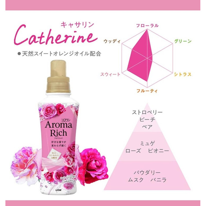 LION Soflan Aroma Rich Catherine парфюмированный кондиционер для белья, аромат цветов и фруктов, запасной блок 380 мл