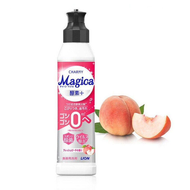 LION Charmy Magica Enzyme+ засіб для миття посуду з ферментами, аромат персика, 220 мл