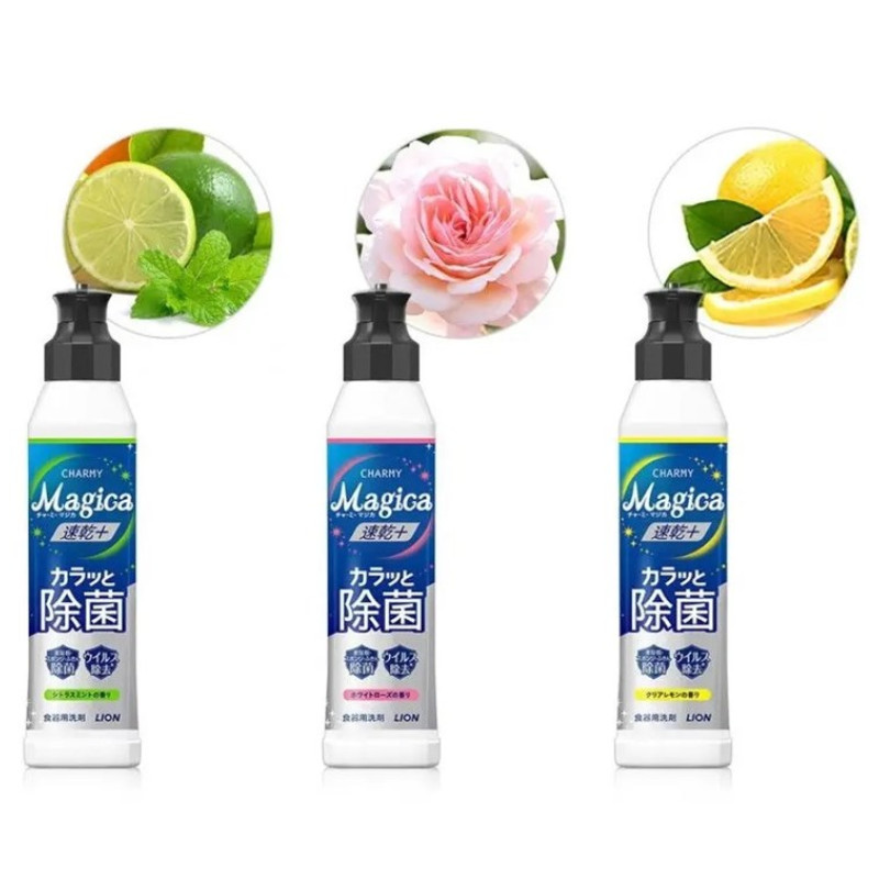 LION Charmy Magica Quick Dry Antibacterial засіб для миття посуду, аромат троянди, 220 мл
