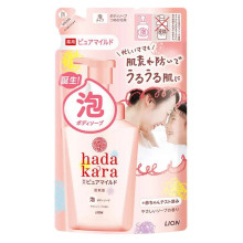LION Hadakara Foam Pure Mild пінне зволожуюче мило для тіла для дітей і дорослих, поповнення 440 мл для дозаторів-піноутворювачів