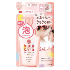 LION Hadakara Foam Pure Mild пенное увлажняющее мыло для тела для детей и взрослых, сменный блок 440 мл для дозаторов-пенообразователей
