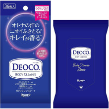 ROHTO Deoco Body Cleanse Sheet вологі дезодоруючі серветки з лактоном проти запаху поту, 36 шт